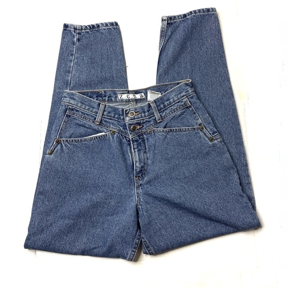 Vintage Highwaisted Stiff Denim Tapered Leg Mom Jeans - Picture 1 of 4
